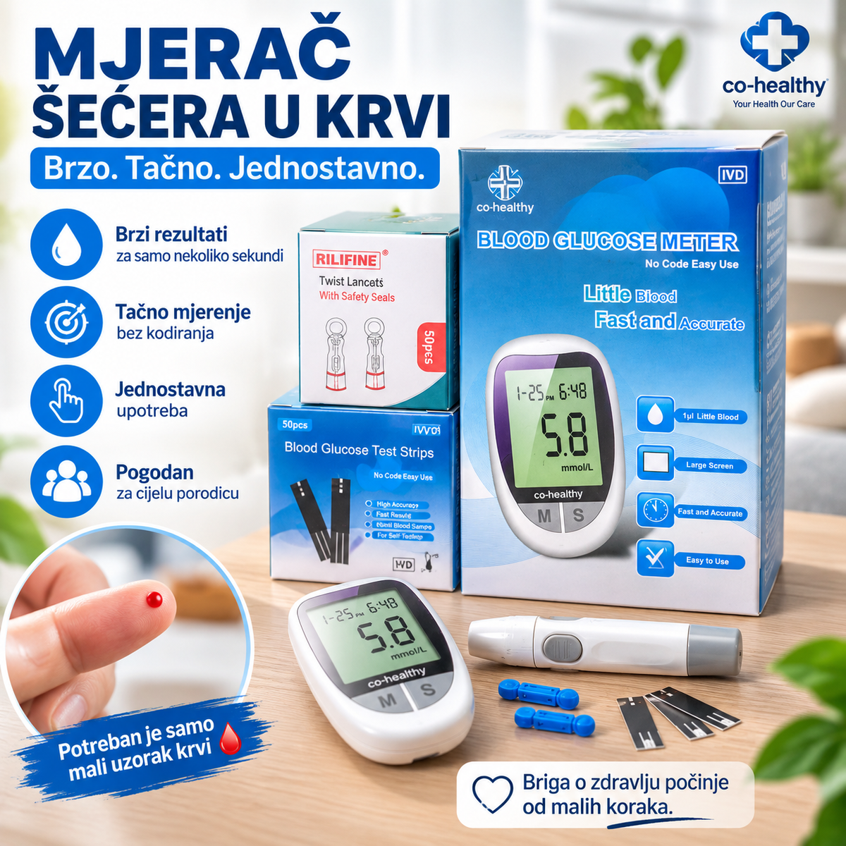 Aparat za mjerenje šećera u krvi – komplet set