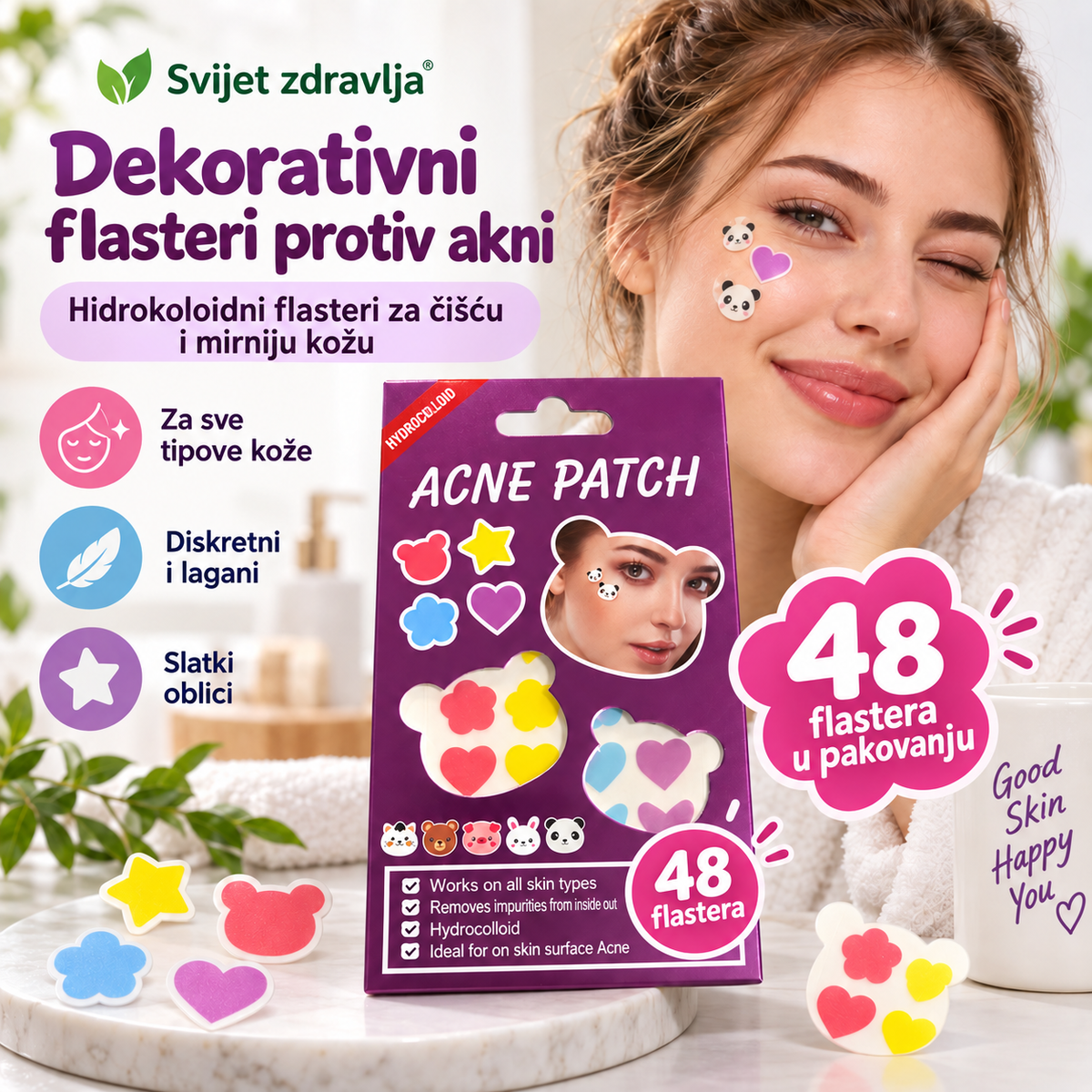Dekorativni hidrocoloidni flasteri protiv akni